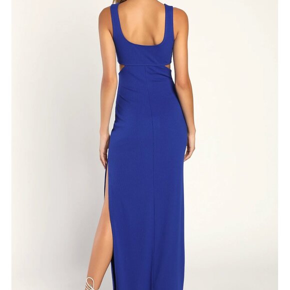 Lulus Always Be By My Side Royal Blue Ribbed Cutout Maxi Dress - NWT - Picture 4 of 4